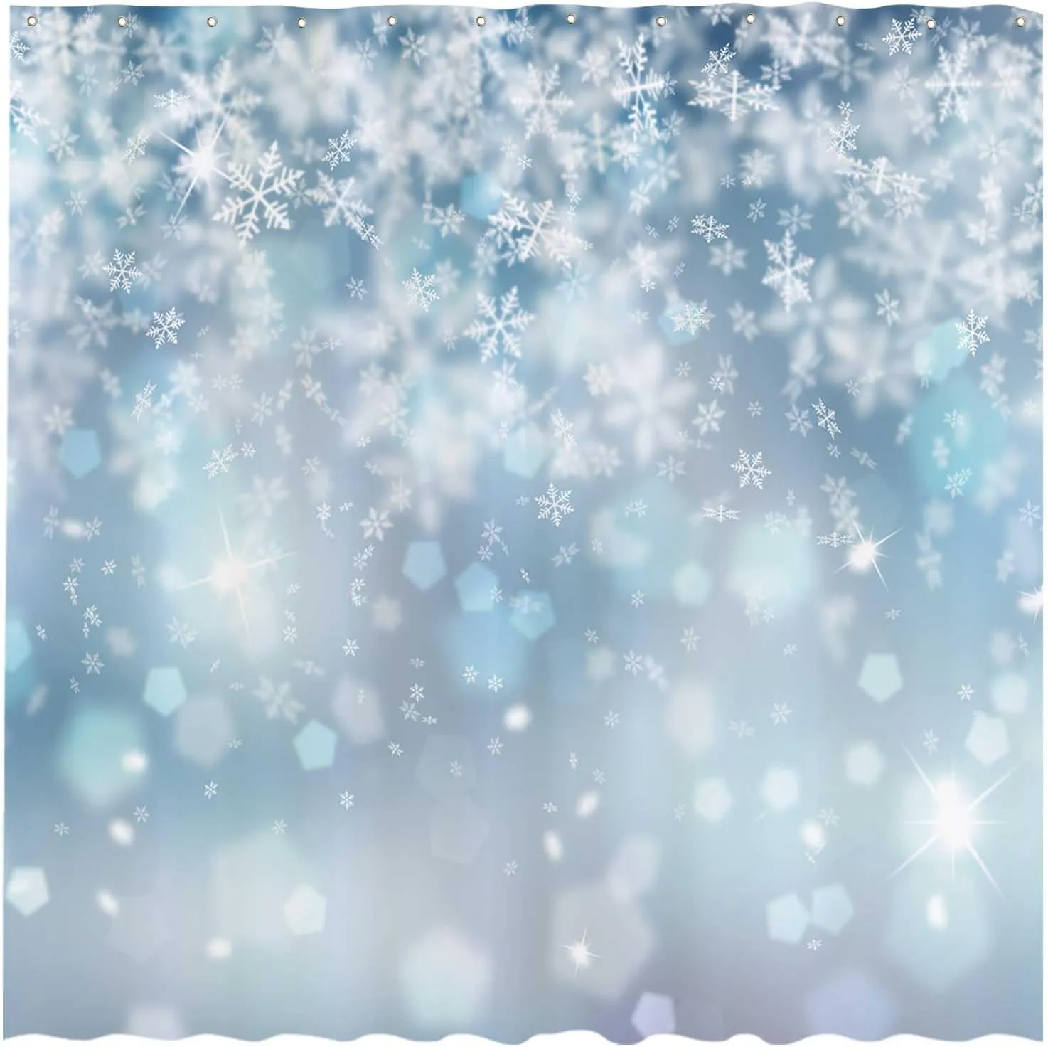 Allenjoy 72x72 inch Winter Shower Curtain Falling Snowflake Bokeh Ice Wonderland Bathroom Curtain Durable Waterproof Fabric Bathtub Sets Home Decor