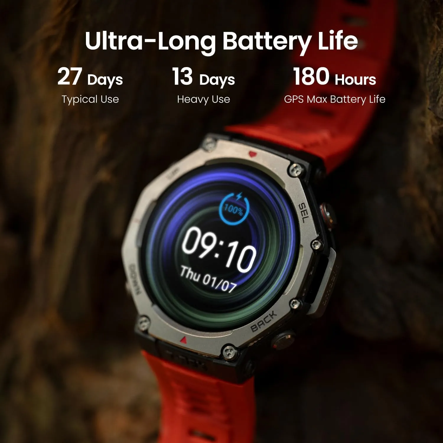Amazfit Refurbished T-Rex 3 Rugged Military Smart Watch 48mm, GPS, Offline Maps, 100m Water-Resistant, Outdoor Fitness Smartwatch for Men, 170 Sport Modes, AI, Voice Control, Renewed (Black)