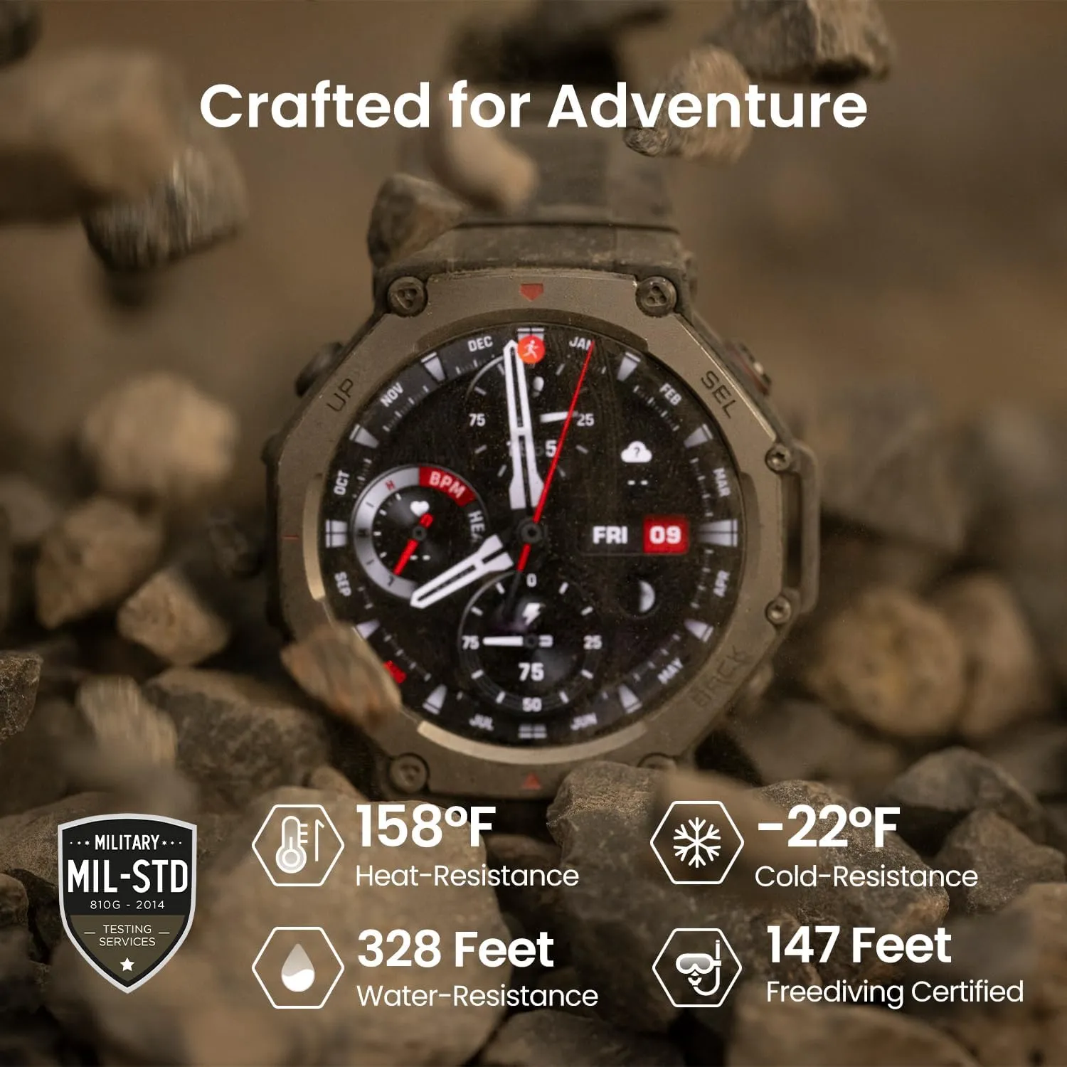 Amazfit Refurbished T-Rex 3 Rugged Military Smart Watch 48mm, GPS, Offline Maps, 100m Water-Resistant, Outdoor Fitness Smartwatch for Men, 170 Sport Modes, AI, Voice Control, Renewed (Black)