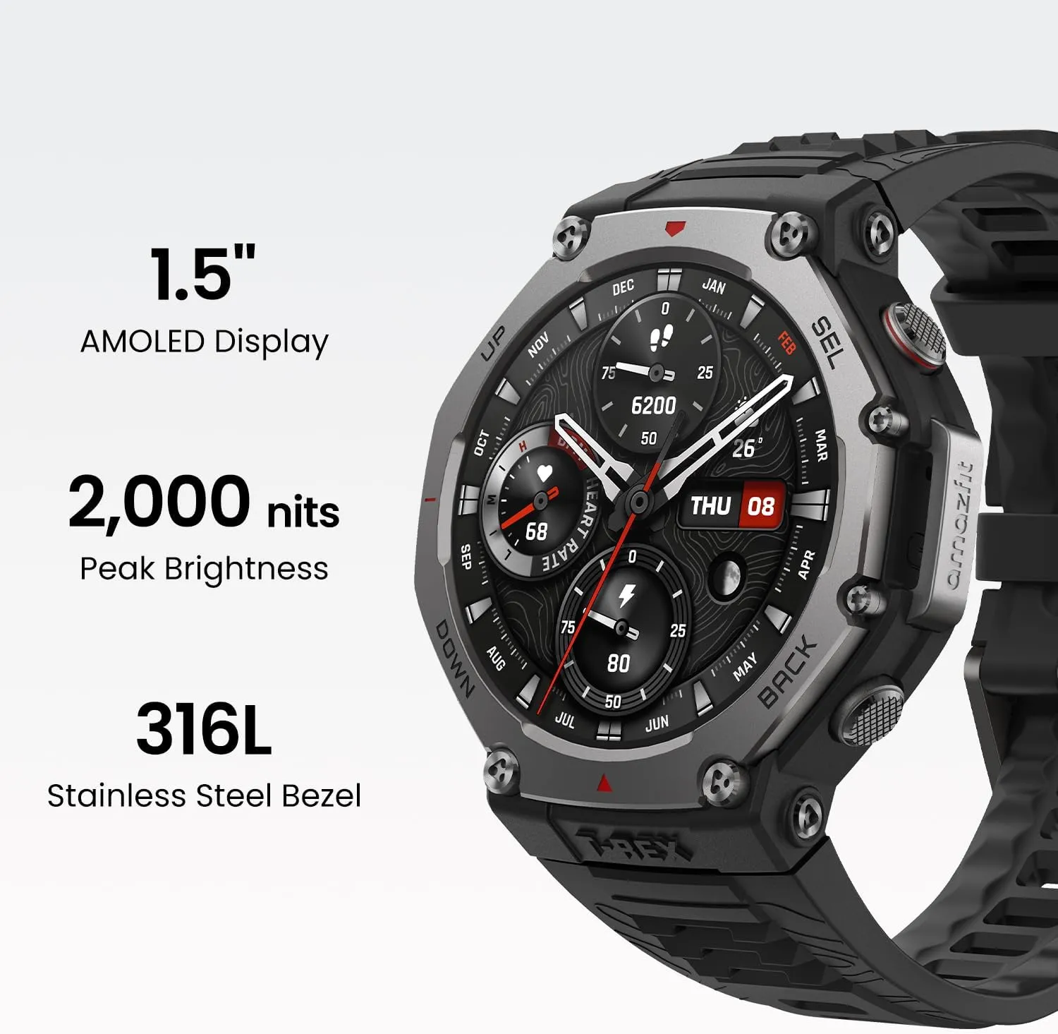 Amazfit Refurbished T-Rex 3 Rugged Military Smart Watch 48mm, GPS, Offline Maps, 100m Water-Resistant, Outdoor Fitness Smartwatch for Men, 170 Sport Modes, AI, Voice Control, Renewed (Black)