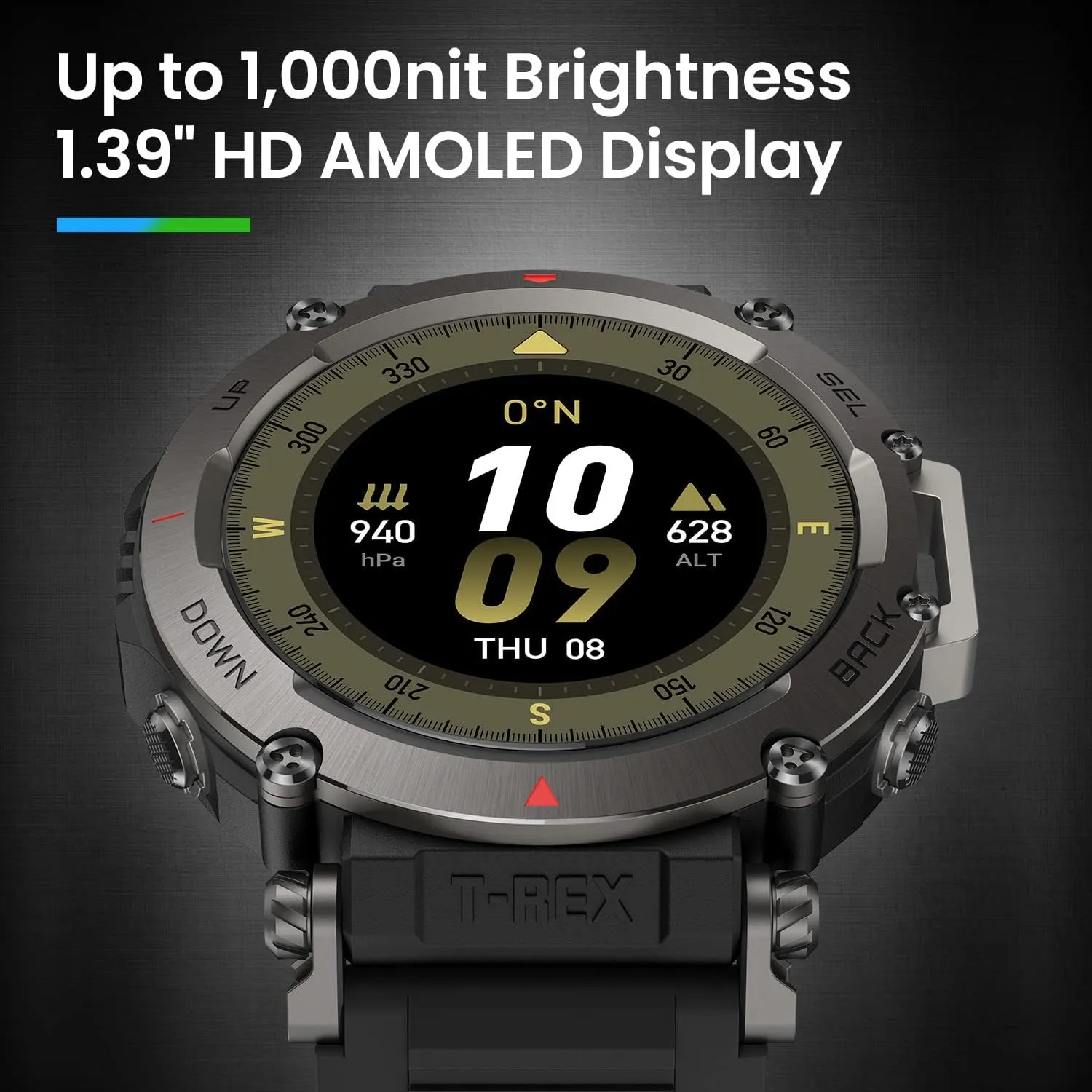 Amazfit T-Rex Ultra Tactical Smart Watch for Men 47mm, Military-Grade Sports Watch, Dual-Band GPS, 20-Day Battery, Android & iPhone, Black