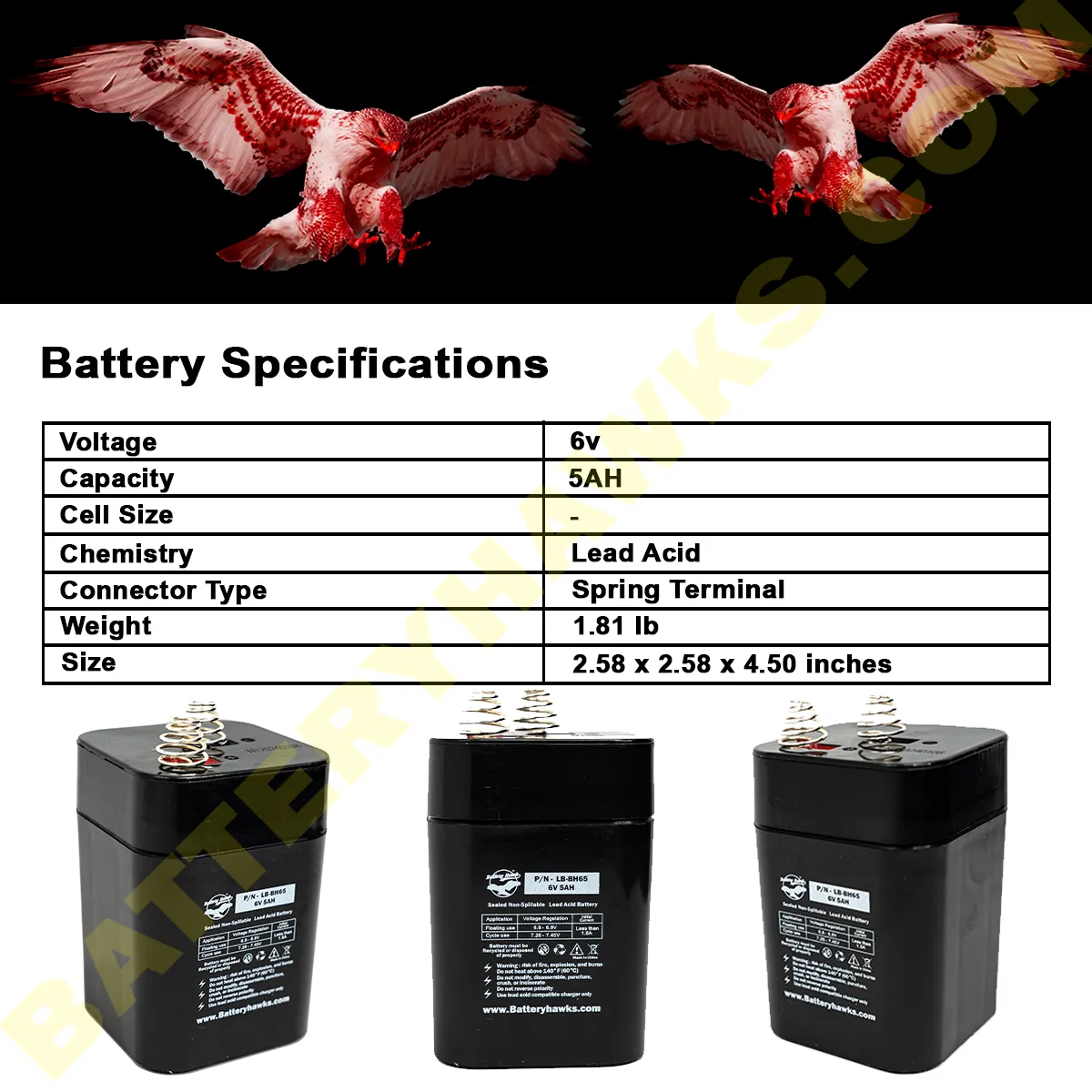 American Hunter 28314 AmHntr Werker WKA65SP Power-Sonic PS-650L 6V 5AH Battery