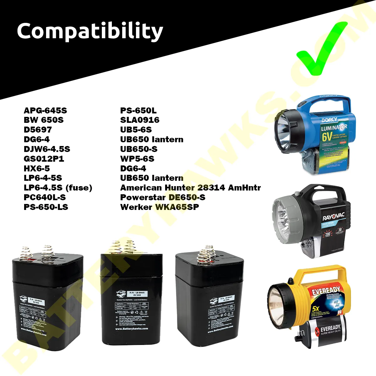 American Hunter 28314 AmHntr Werker WKA65SP Power-Sonic PS-650L 6V 5AH Battery