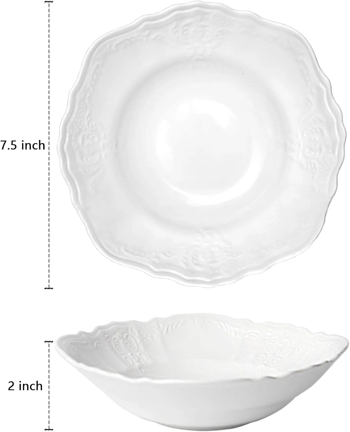 amhomel Porcelain Bowls, 19 Ounce Ceramic Shallow Serving Bowls for Salad, Pasta, Soup and Fruit, Microwave & Dishwasher Safe, Set of 2(White, 7 Inch)