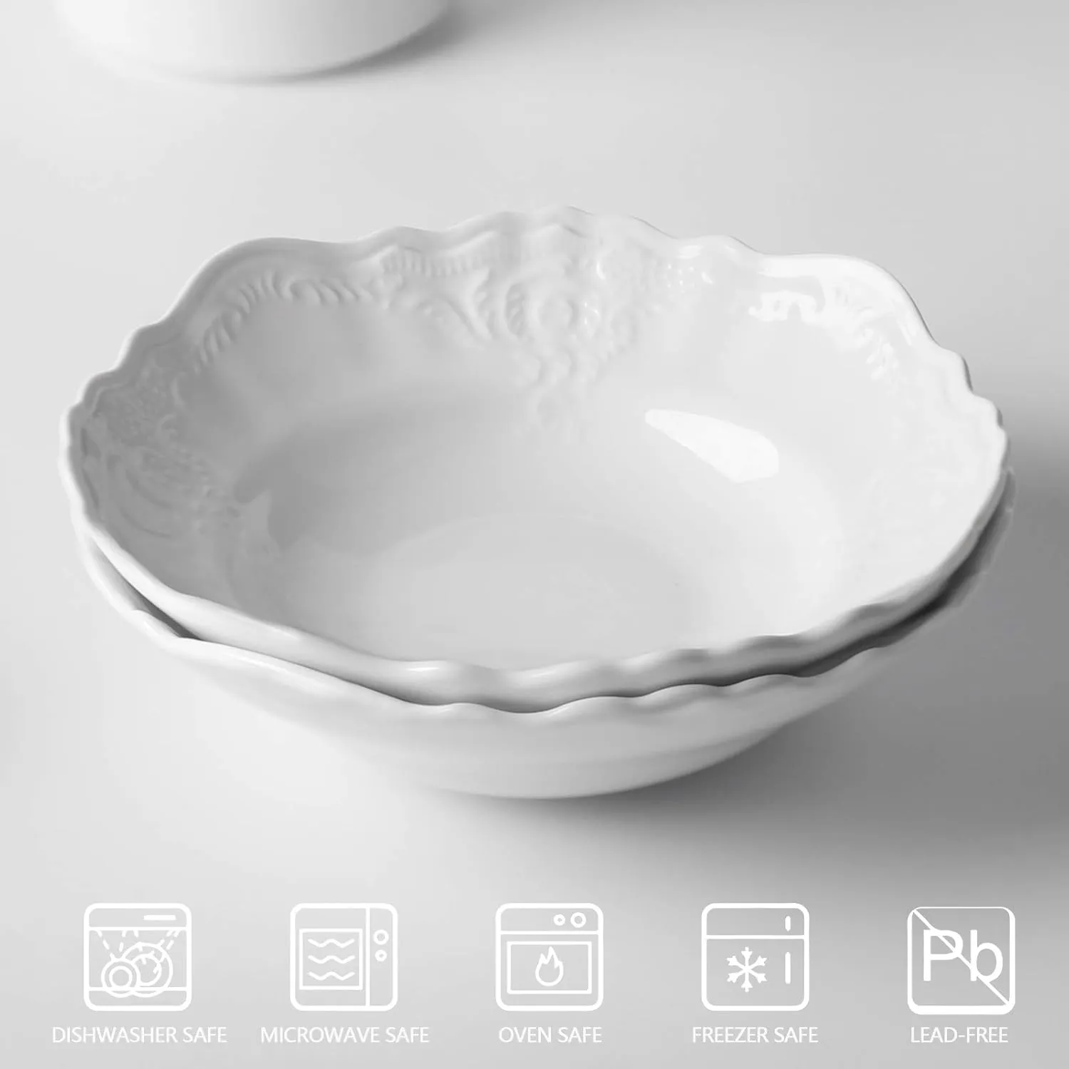 amhomel Porcelain Bowls, 19 Ounce Ceramic Shallow Serving Bowls for Salad, Pasta, Soup and Fruit, Microwave & Dishwasher Safe, Set of 2(White, 7 Inch)