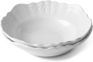 amhomel Porcelain Bowls, 19 Ounce Ceramic Shallow Serving Bowls for Salad, Pasta, Soup and Fruit, Microwave & Dishwasher Safe, Set of 2(White, 7 Inch)