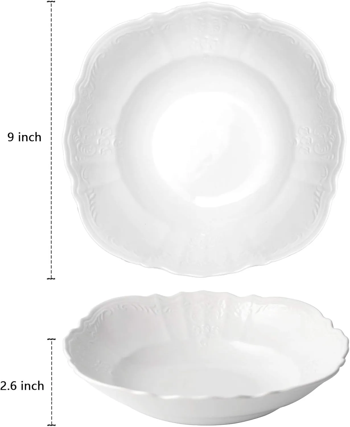 amhomel Porcelain Bowls, 38 Ounce Ceramic Shallow Large Serving Bowls for Salad, Pasta, Soup and Fruit, Microwave & Dishwasher Safe, Set of 2(White, 9 Inch)