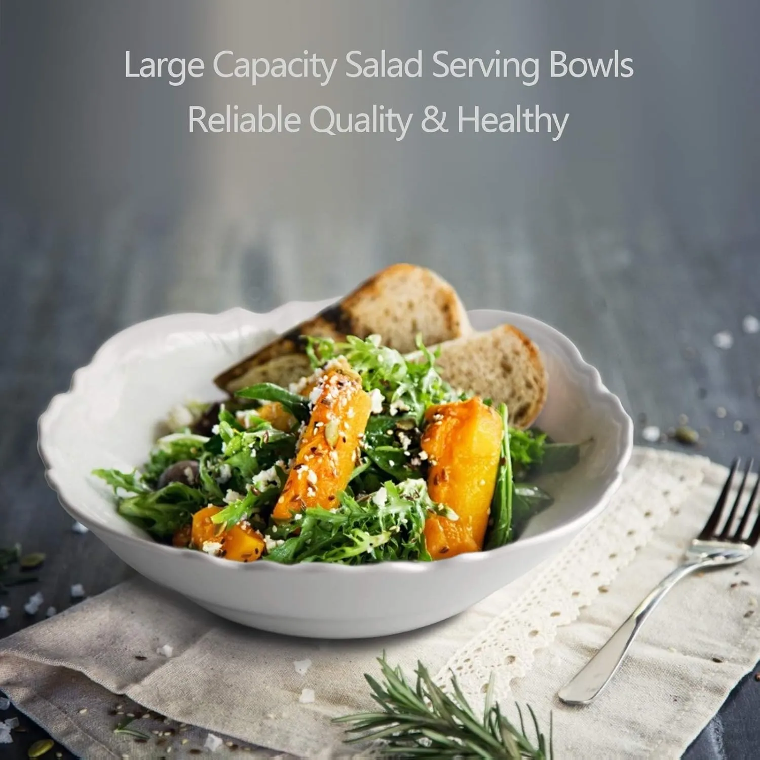 amhomel Porcelain Bowls, 38 Ounce Ceramic Shallow Large Serving Bowls for Salad, Pasta, Soup and Fruit, Microwave & Dishwasher Safe, Set of 2(White, 9 Inch)