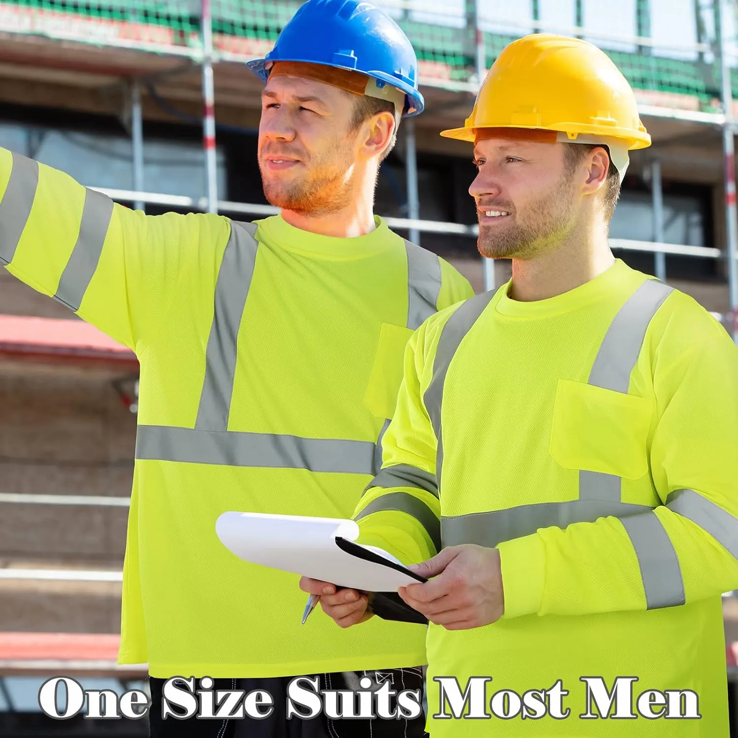 Amylove 4 Pcs Long Sleeve Safety Shirt High Visibility Reflective Construction Work Shirts for Men Women