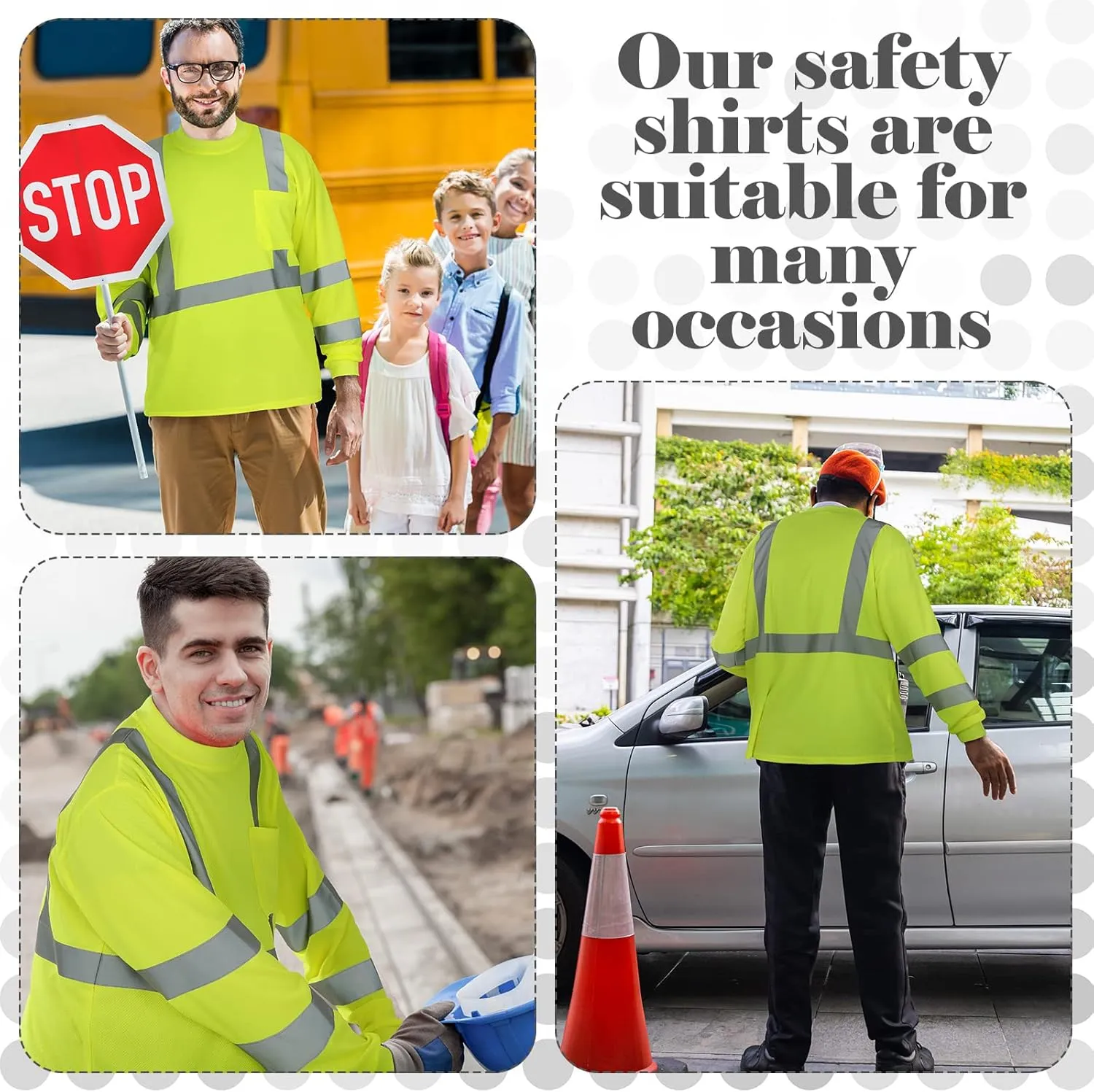 Amylove 4 Pcs Long Sleeve Safety Shirt High Visibility Reflective Construction Work Shirts for Men Women