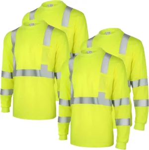 Amylove 4 Pcs Long Sleeve Safety Shirt High Visibility Reflective Construction Work Shirts for Men Women