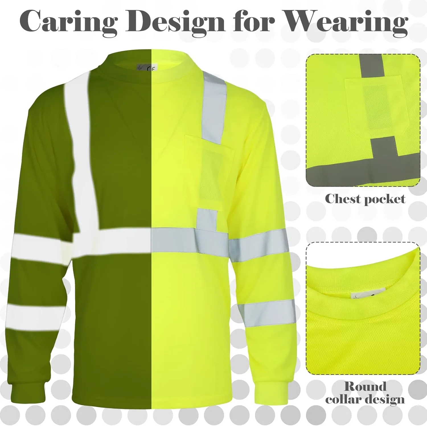 Amylove 4 Pcs Long Sleeve Safety Shirt High Visibility Reflective Construction Work Shirts for Men Women