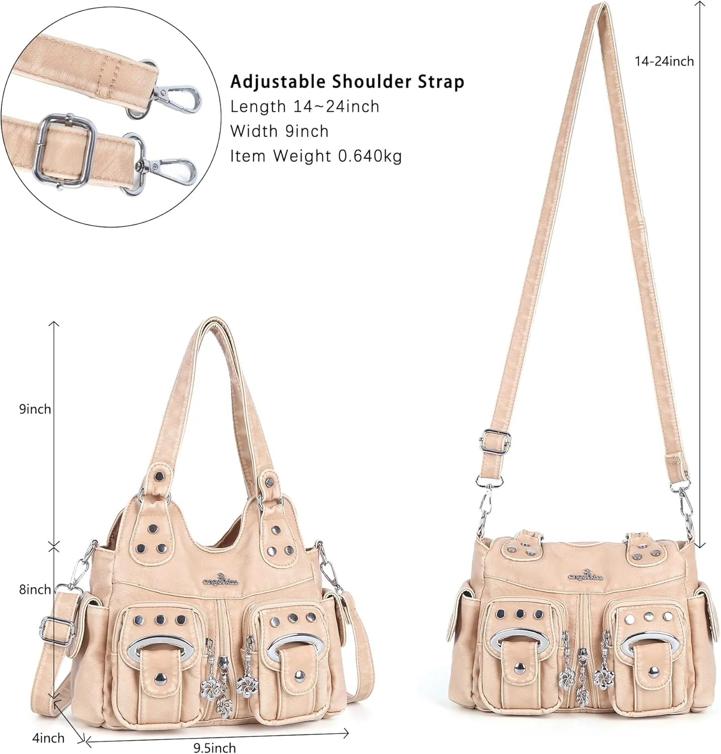 Angel Kiss Purses for Women Small Hobo Crossbody Bags Multi-Pocket Vegan Leather Hobo Handbags Tote Bag with Crossbody Strap