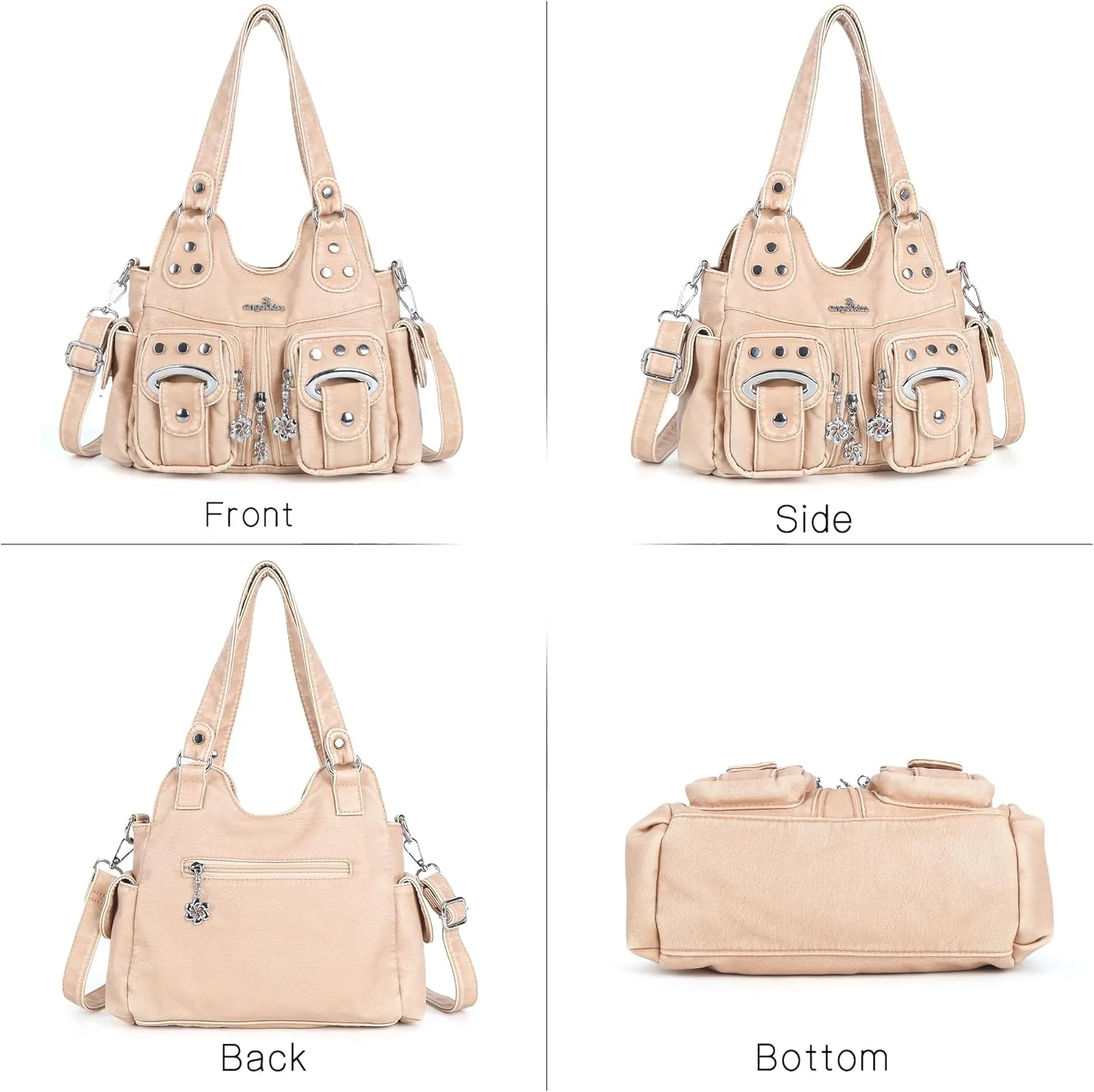 Angel Kiss Purses for Women Small Hobo Crossbody Bags Multi-Pocket Vegan Leather Hobo Handbags Tote Bag with Crossbody Strap