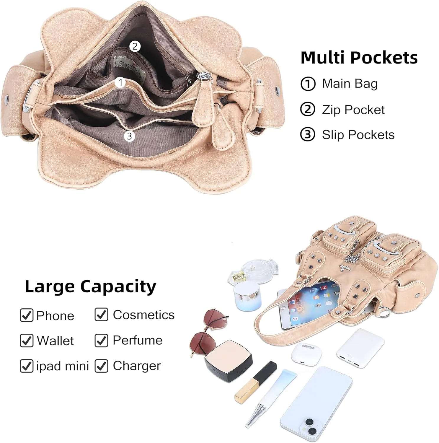 Angel Kiss Purses for Women Small Hobo Crossbody Bags Multi-Pocket Vegan Leather Hobo Handbags Tote Bag with Crossbody Strap