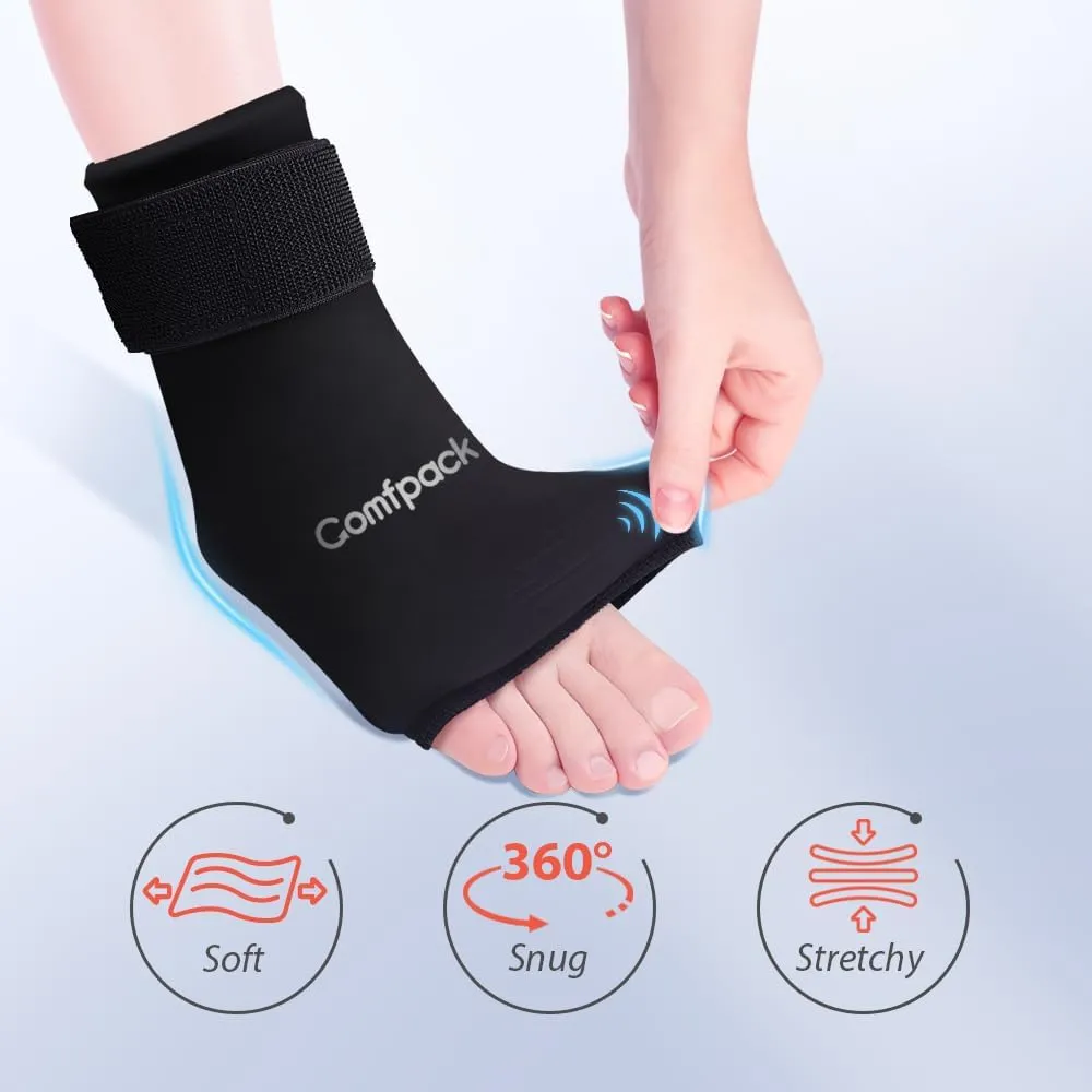 Ankle Ice Pack Wrap for Swelling, Foot Ice Pack Wrap for Injuries Reusable, Hot Cold Therapy Ice Sock for Plantar Fasciitis Relief, Achilles Tendonitis, Sprain, Surgery, Heel Pain, Black