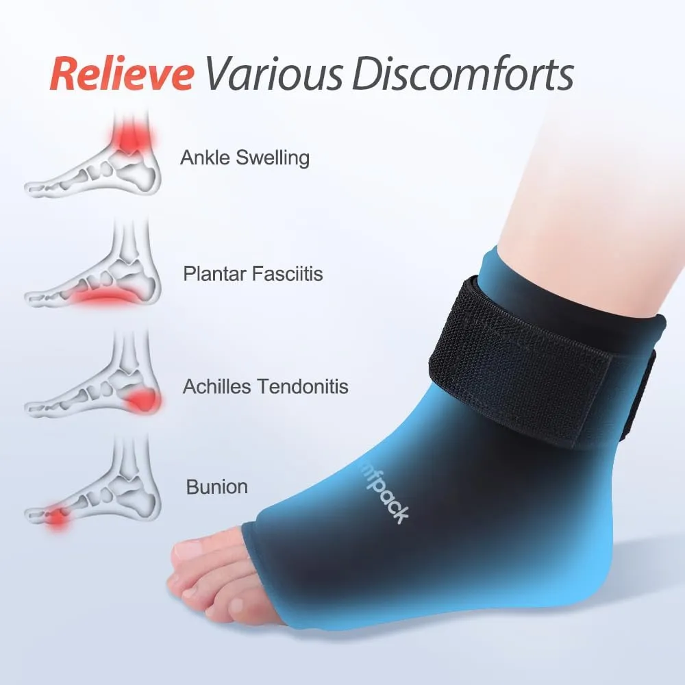 Ankle Ice Pack Wrap for Swelling, Foot Ice Pack Wrap for Injuries Reusable, Hot Cold Therapy Ice Sock for Plantar Fasciitis Relief, Achilles Tendonitis, Sprain, Surgery, Heel Pain, Black