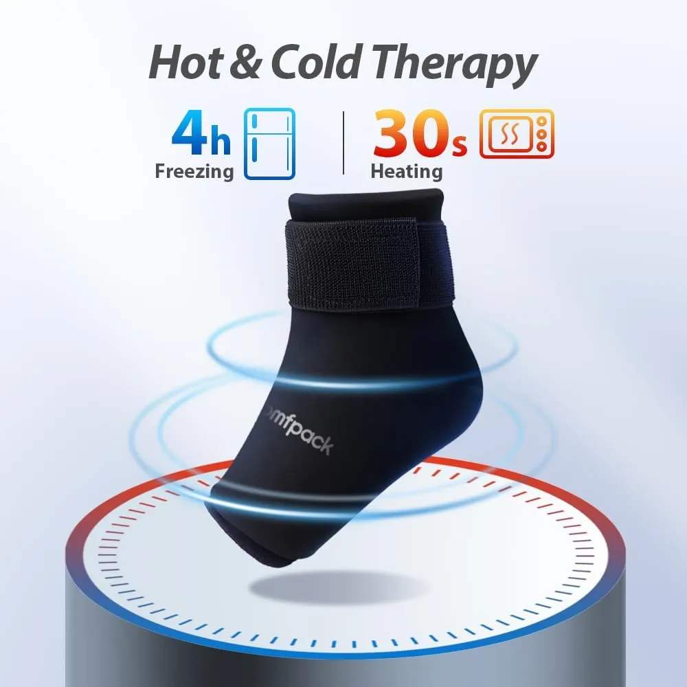 Ankle Ice Pack Wrap for Swelling, Foot Ice Pack Wrap for Injuries Reusable, Hot Cold Therapy Ice Sock for Plantar Fasciitis Relief, Achilles Tendonitis, Sprain, Surgery, Heel Pain, Black