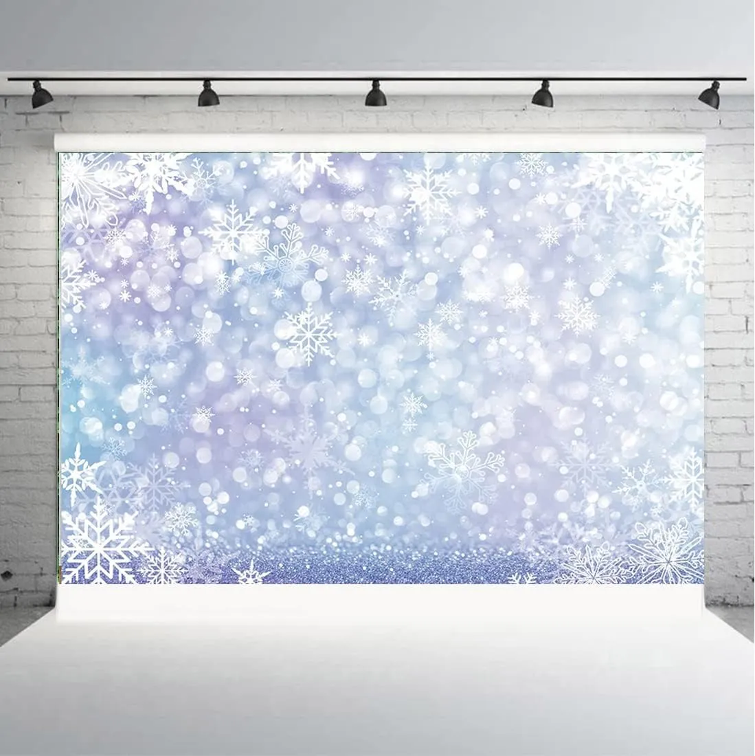 Aperturee Christmas Winter White Snowflake Backdrop 9x6ft Ice Blue Bokeh Baby Shower Birthday Kids Newborn Frozen Wonderland Photography Background Portrait Party Decoration Banner Photo Booth Props