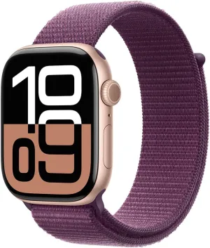 Apple Watch Series 10 [GPS, 42mm] - Rose Gold Aluminum Case with Plum Sport Loop (Renewed)