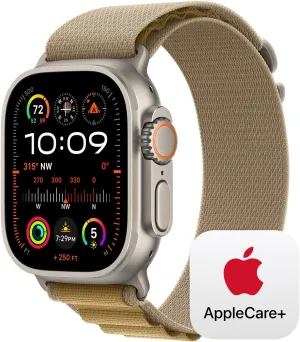 Apple Watch Ultra 2 [GPS   Cellular 49mm] Smartwatch, Sport Watch with Natural Titanium Case with Tan Alpine Loop - L. Fitness Tracker, Precision GPS, Carbon Neutral with AppleCare  (2 Years)