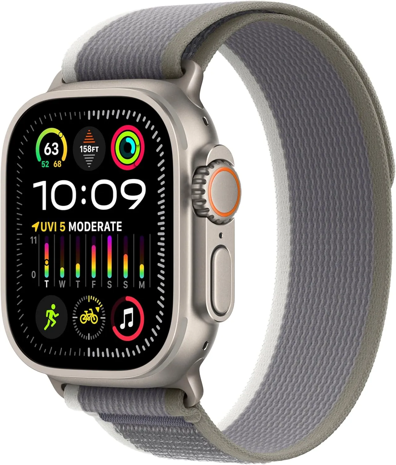 Apple Watch Ultra 2 [GPS   Cellular 49mm] Smartwatch with Rugged Titanium Case & Green/Grey Trail Loop M/L (Renewed)