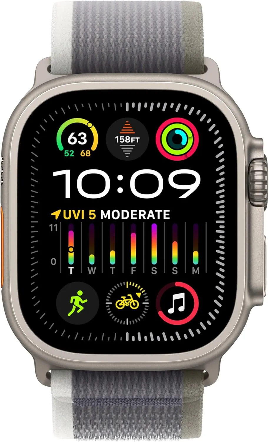 Apple Watch Ultra 2 [GPS   Cellular 49mm] Smartwatch with Rugged Titanium Case & Green/Grey Trail Loop M/L (Renewed)