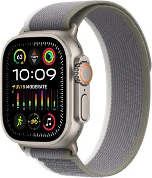 Apple Watch Ultra 2 [GPS   Cellular 49mm] Smartwatch with Rugged Titanium Case & Green/Grey Trail Loop M/L (Renewed)