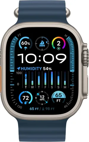 Apple Watch Ultra 2 [GPS   Cellular, 49mm] - Titanium Case with Blue Ocean Band, One Size (Renewed Premium)
