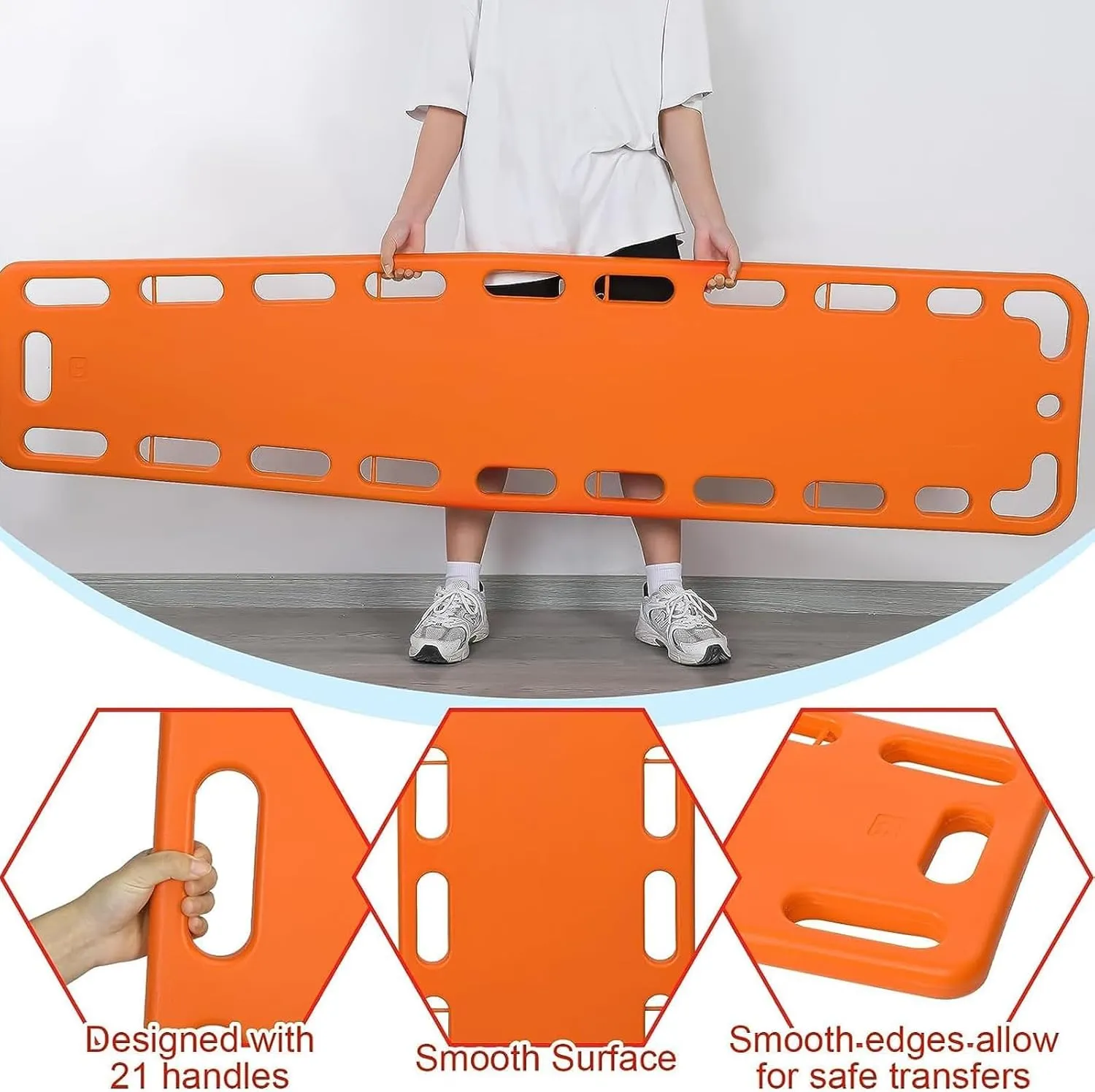Aquatic Spine Board Rescue Kit - 72”x17”x2” Portable Portable Patient Transport Rescue with Neck Brace & Head Bed, Lightweight PE Plastics Ambulance Stretcher Gurney,Orange-72 * 17 * 2in