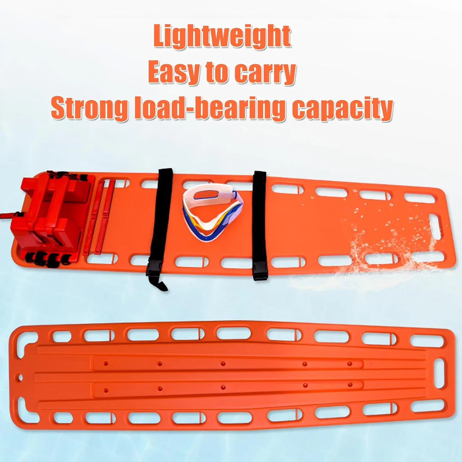 Aquatic Spine Board Rescue Kit - Portable Portable Patient Transport Rescue with Neck Brace & Head Bed, Lightweight PE Plastics Ambulance Stretcher Gurney for Patient,Orange-72 * 17 * 13in