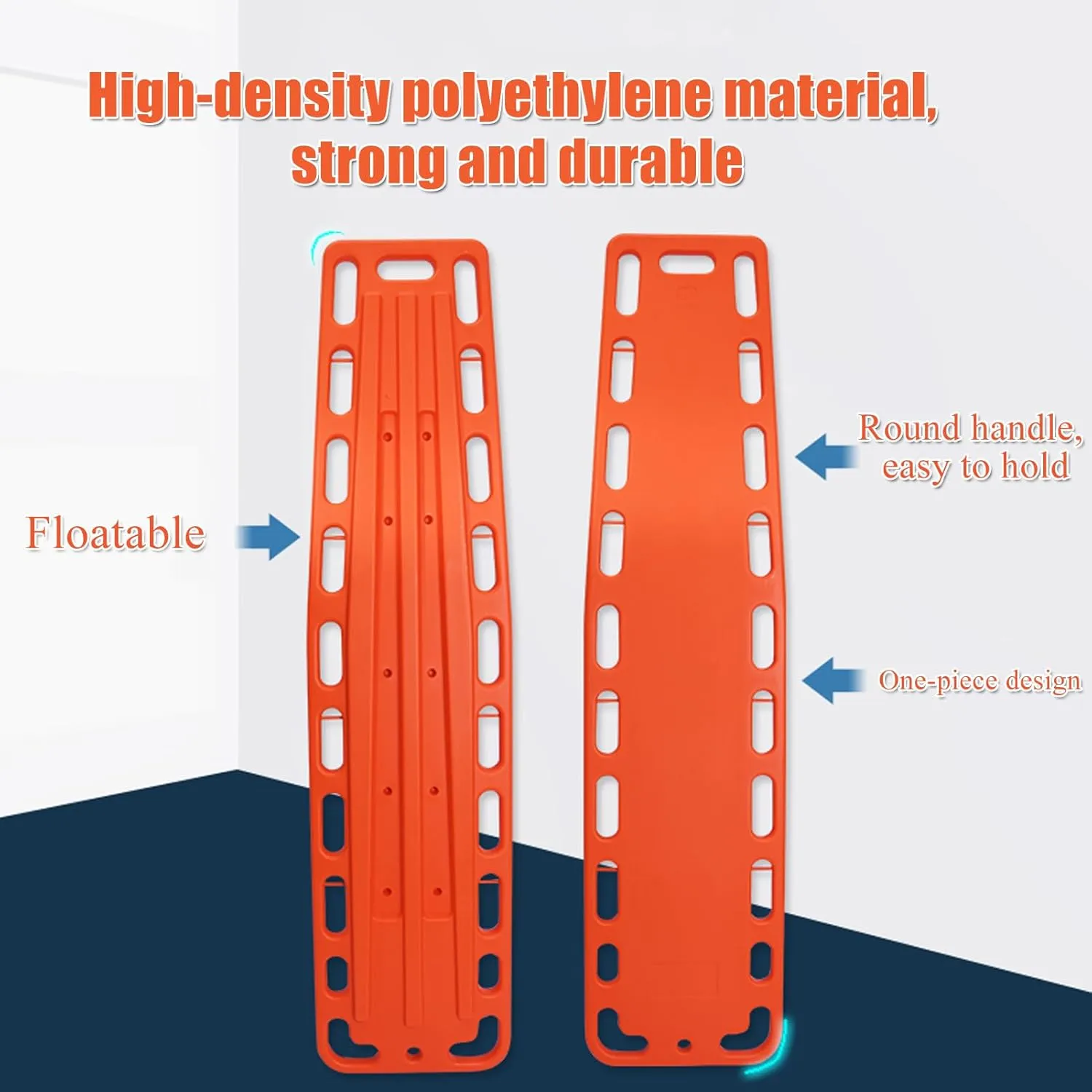 Aquatic Spine Board Rescue Kit - Portable Portable Patient Transport Rescue with Neck Brace & Head Bed, Lightweight PE Plastics Ambulance Stretcher Gurney for Patient,Orange-72 * 17 * 13in