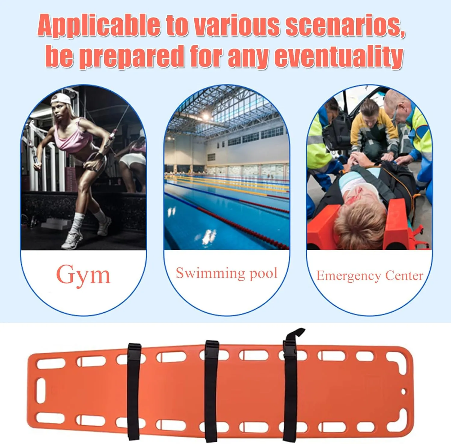 Aquatic Spine Board Rescue Kit - Portable Portable Patient Transport Rescue with Neck Brace & Head Bed, Lightweight PE Plastics Ambulance Stretcher Gurney for Patient,Orange-72 * 17 * 13in