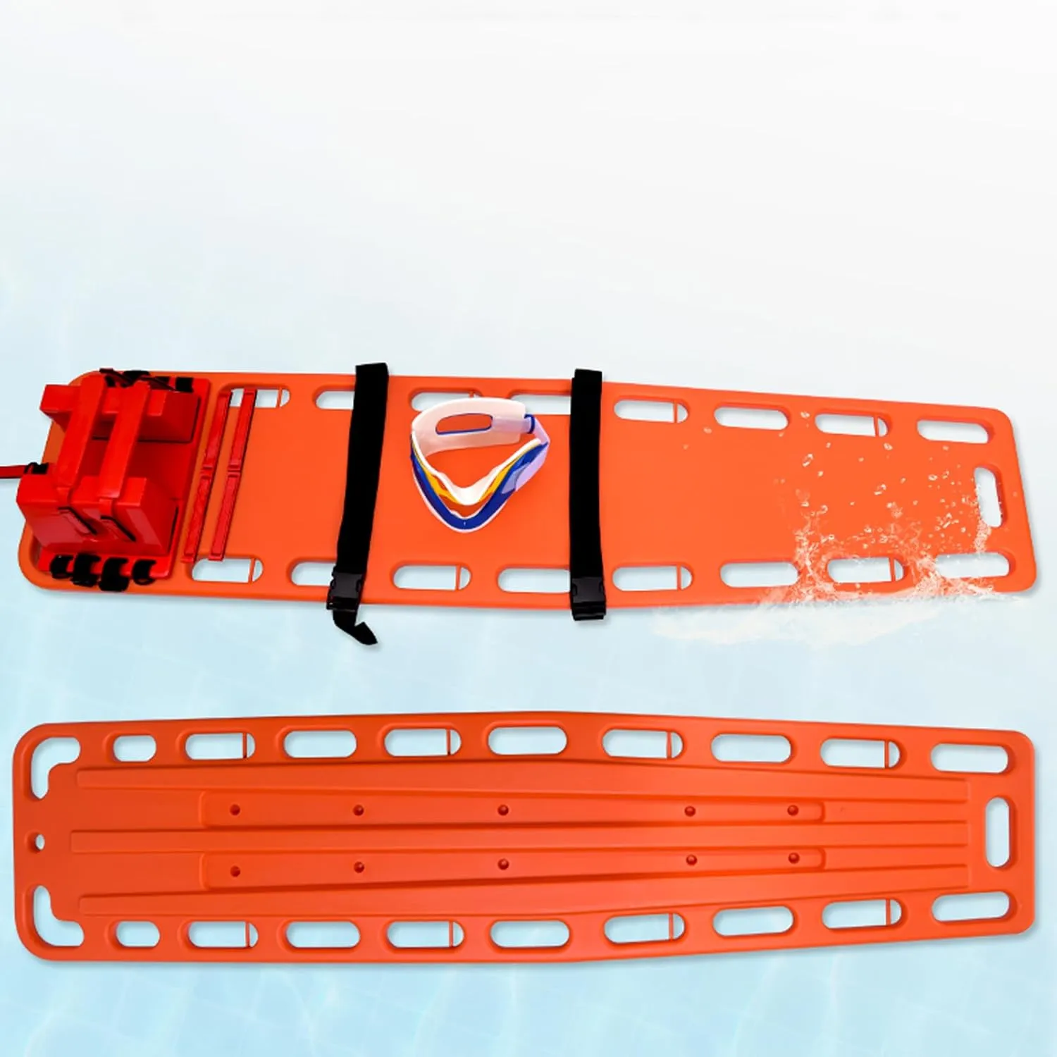 Aquatic Spine Board Rescue Kit - Portable Portable Patient Transport Rescue with Neck Brace & Head Bed, Lightweight PE Plastics Ambulance Stretcher Gurney for Patient,Orange-72 * 17 * 13in