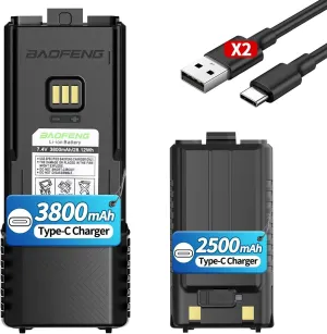 AR-5RM Ham Radio Battery Rechargeable 3800mAh 2500mAh Extended Battery USB-C Charger Compatible with UV-5RM UV-5G Plus GM-5RH GMRS UV-5RH PRO GPS Walkie Talkies，2 Pack