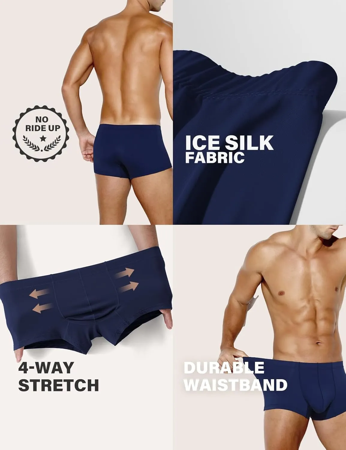 Arjen Kroos Men's Boxer Briefs, Sexy Silky Breathable Ice Silk Mens Trunks Underwear, Underwear for Men 4 Pack