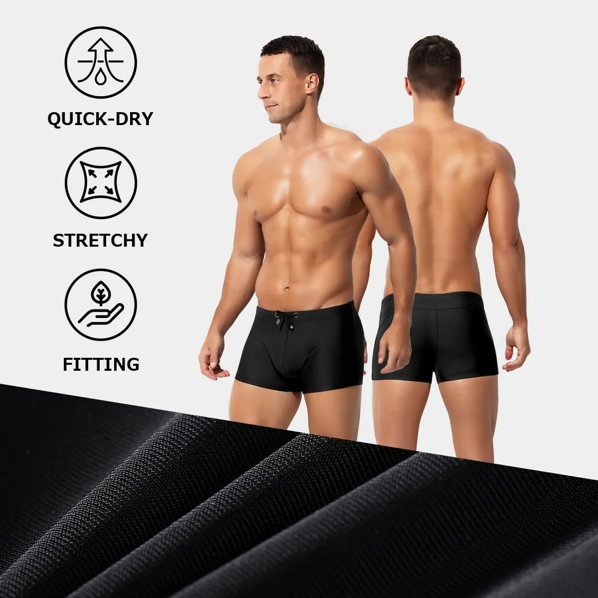Arjen Kroos Men's Classic Solid Square Cut Swimwear Sexy Tight Swimming Trunks Tan Through Bikini Swim Briefs