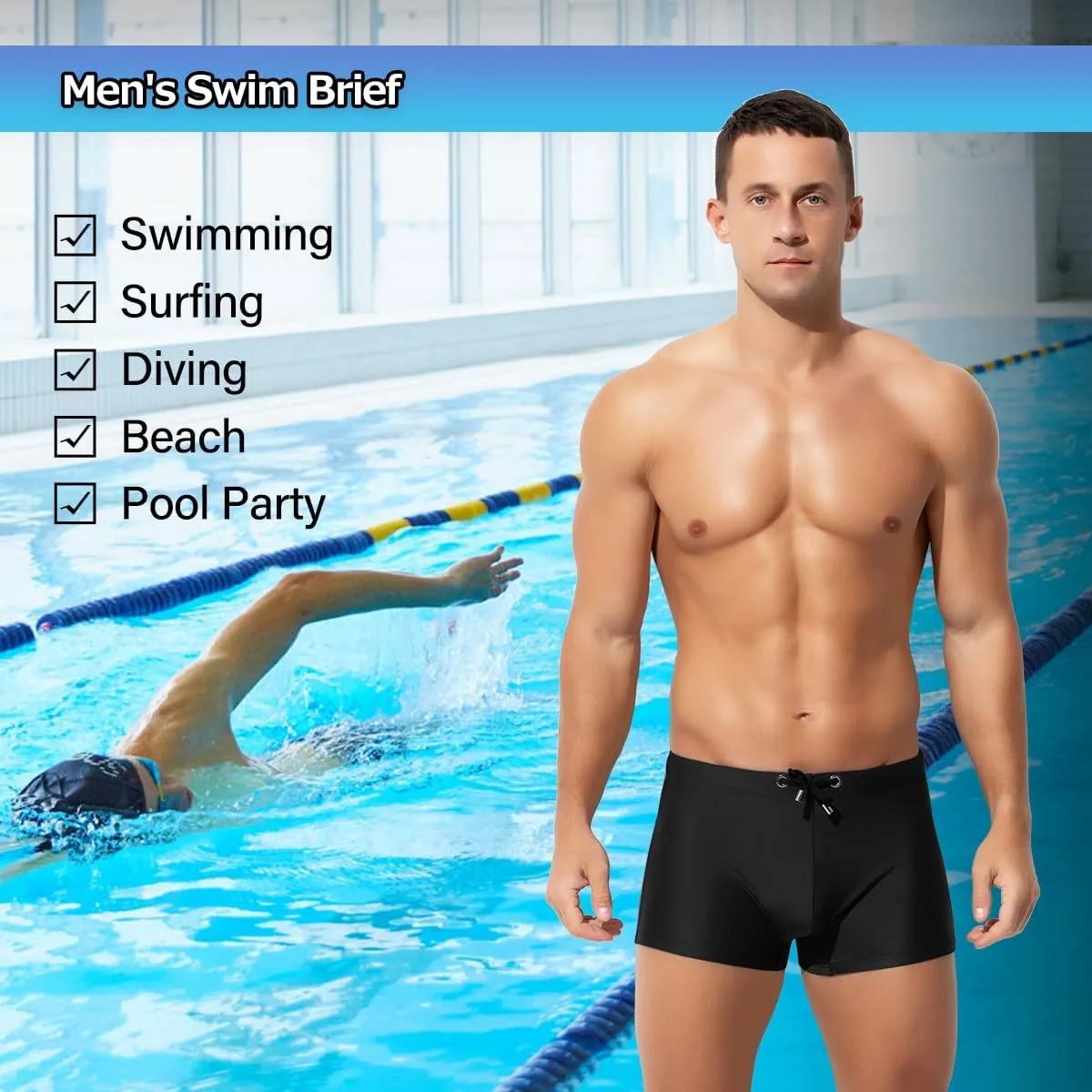 Arjen Kroos Men's Classic Solid Square Cut Swimwear Sexy Tight Swimming Trunks Tan Through Bikini Swim Briefs
