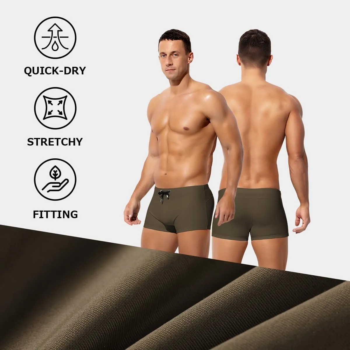 Arjen Kroos Men's Classic Solid Square Cut Swimwear Sexy Tight Swimming Trunks Tan Through Bikini Swim Briefs