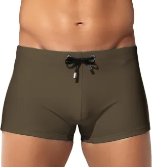 Arjen Kroos Men's Classic Solid Square Cut Swimwear Sexy Tight Swimming Trunks Tan Through Bikini Swim Briefs