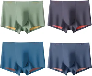 Arjen Kroos Men's Fashion Trunk Underwear 4 Pack Sexy Modal Ice Silky Boxer Briefs with Dual-Layer Color