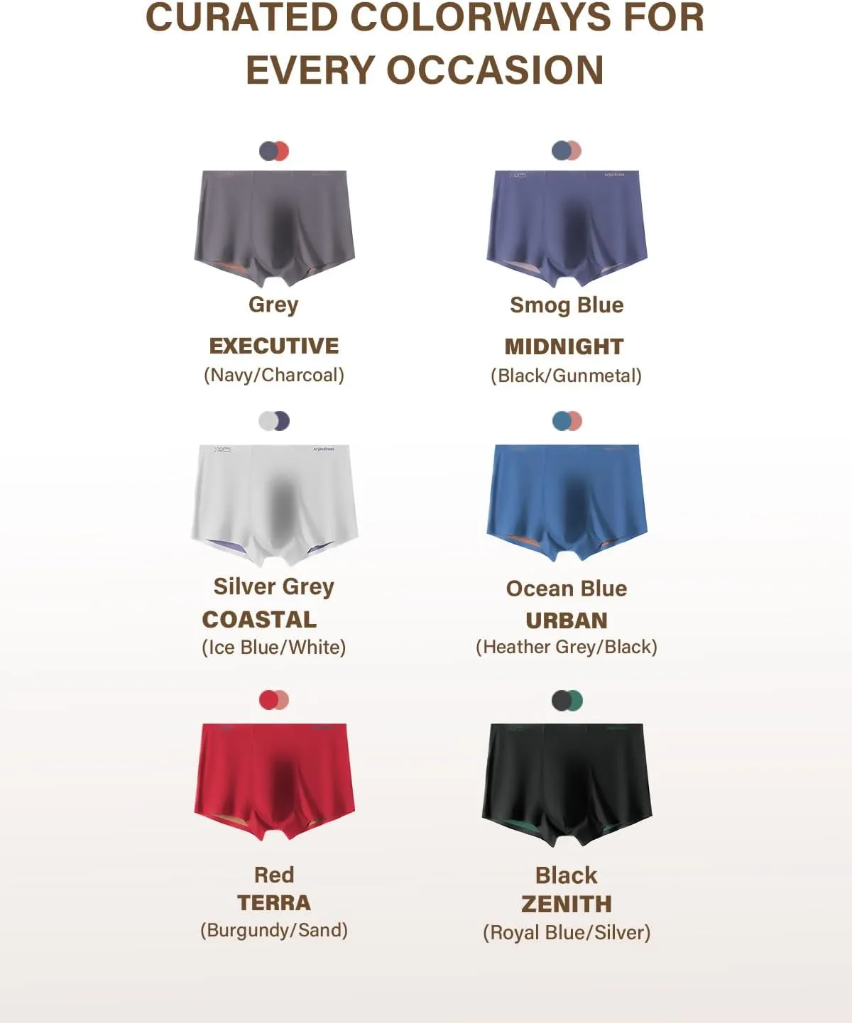 Arjen Kroos Men's Fashion Trunk Underwear 4 Pack Sexy Modal Ice Silky Boxer Briefs with Dual-Layer Color
