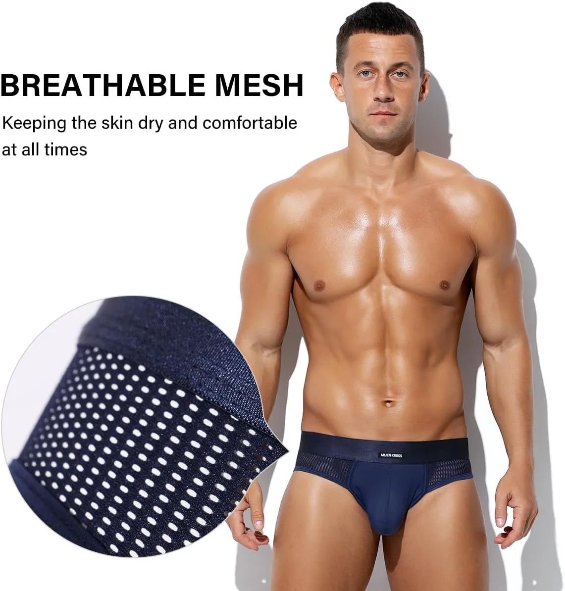 Arjen Kroos Men's Underwear, 3-Pack Mesh Moisture-Wicking Briefs, Comfort Soft No Fly Underwear