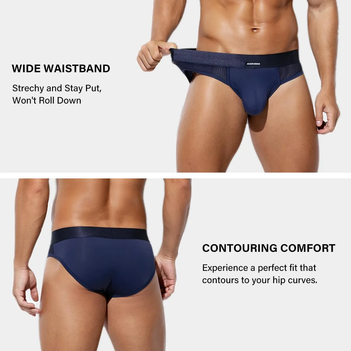 Arjen Kroos Men's Underwear, 3-Pack Mesh Moisture-Wicking Briefs, Comfort Soft No Fly Underwear