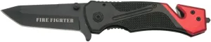 Assisted rescue Folding knife Third K2776RD, black aluminium handle with red detail, blade shape both stainless steel 9.5 cm black. With safety belt cutter and glass breaker tip. With clip and sheath.