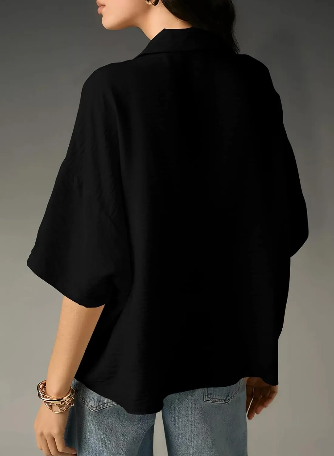 Astylish Womens Dressy Casual Blouse Business Short Sleeve Collared Tops Placket V Neck Work Shirt