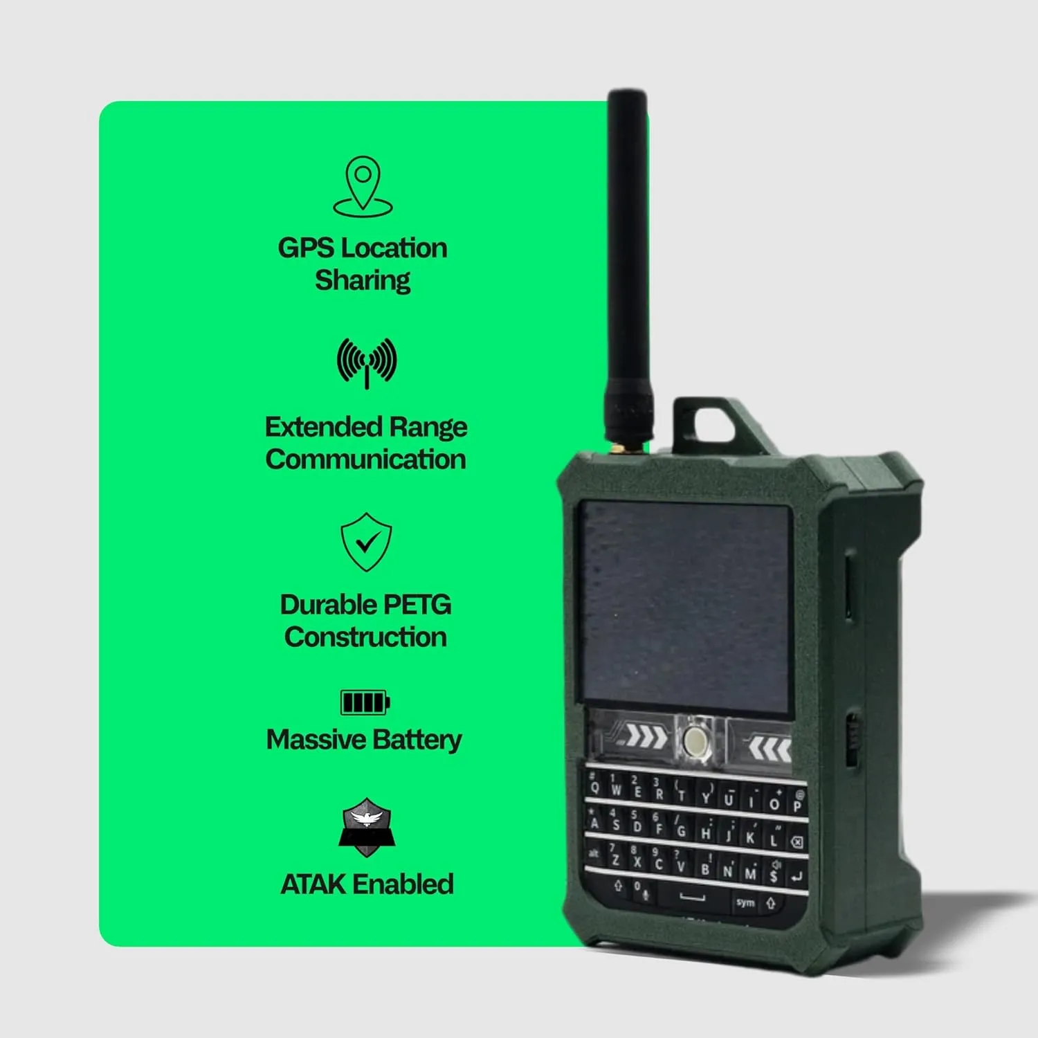 ATAK Enabled Spec5 Ranger Magnum LoRa Communication Device – Meshtastic Off-Grid Radio with GPS, Touchscreen, QWERTY Keyboard, and Long-Range Messaging for Outdoor Adventures (Tactical Green)