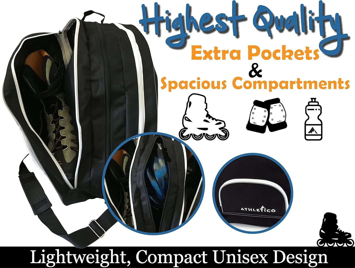 Athletico Premium Ice & Inline Skate Bag - Carry Ice, Roller & Inline Skates for Kids & Adults