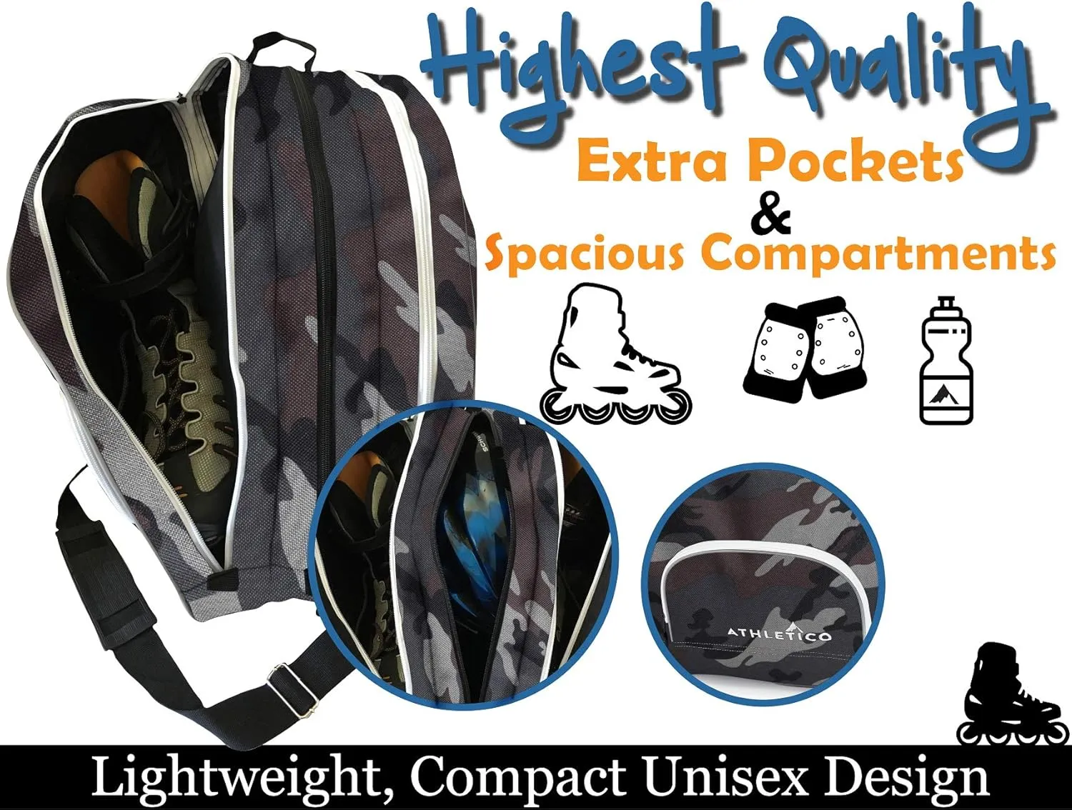Athletico Premium Ice & Inline Skate Bag - Carry Ice, Roller & Inline Skates for Kids & Adults