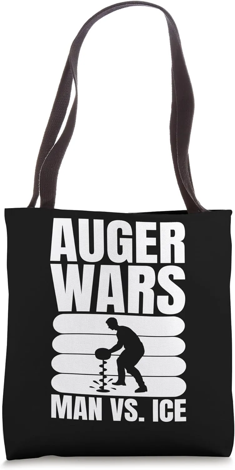 Auger Wars Man Vs Ice Ice Fishing Tote Bag